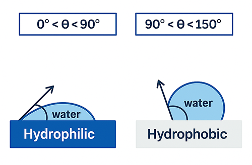 Hydrophobic Vs Hydrophillic water contact angle